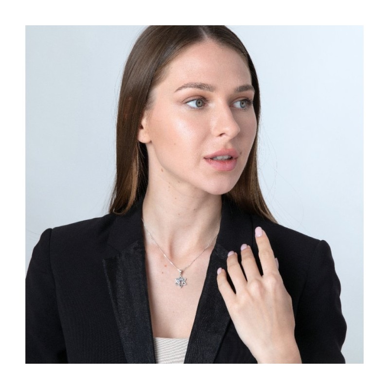 שרשרת כסף סטרלינג תליון מגן דוד מצורף... | תליון יהודי